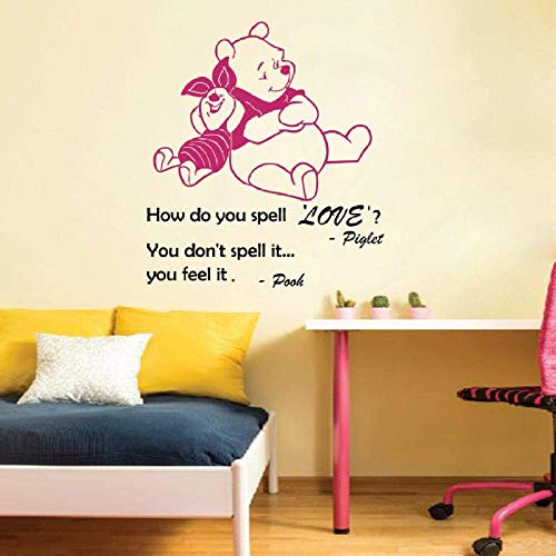 Wandtattoo Zitat Wie Buchstabieren Sie Love You Feel It Winnie The Pooh Ferkel Vinyl Wandaufkleber Kinderzimmer Kinderzimmer Wandbilder-55X63Cm Pink