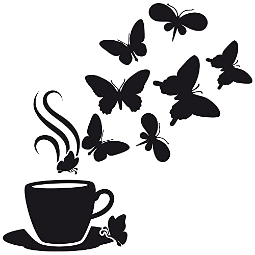 GRAZDesign Wandtattoo Kaffee mit Schmetterlingen Wand-Deko Küche Küchenfolie Klebefolie für Küche Küchenrückwand, 30x30cm, 070 schwarz
