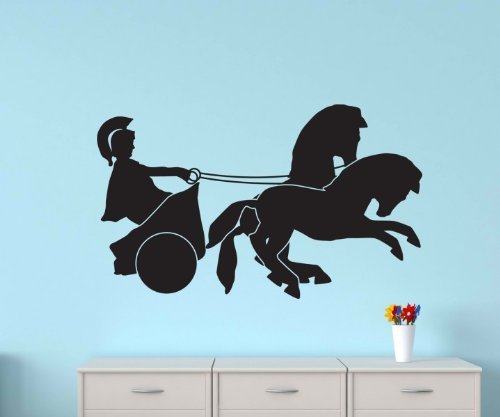 Streitwagen Wandtattoo, römische Pferde Aufkleber, Gladiator Wand Sticker, 1M321, Farbe:Beige glanz;Breite vom Motiv:55cm