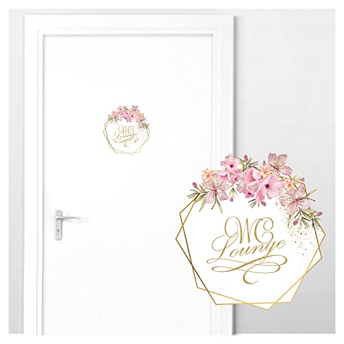 Grandora Türaufkleber WC Lounge mit Blumenranke I 18 x 19 cm (BxH) I Wandsticker Badezimmer selbstklebend Klo Wandaufkleber Toilette Wandtattoo DL441