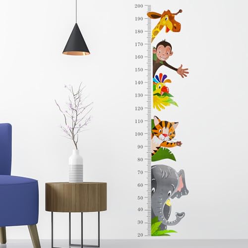Wandtattoo Messlatte Kinder Junge Mädchen, Wandsticker Kinderzimmer Tapete Giraffe Affe Elefant Tiger, Wandaufkleber Selbstklebend Wanddeko für Kinderzimmer Babyzimmer