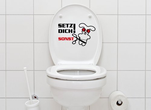 Grandora WC Aufkleber Spruch Setz Dich + Hase I schwarz (BxH) 29 x 19 cm I Badezimmer Toilette Bad Wandtattoo Wandaufkleber Wandsticker Sticker W855