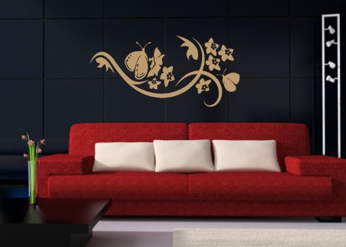 Wandtattooladen Wandtattoo - Blüten mit Schmetterling 4 Größe:110x43cm Farbe: schwarz