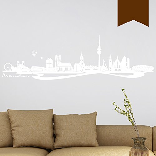 Wandkings Wandtattoo Skyline München (mit Sehenswürdigkeiten und Wahrzeichen der Stadt) 115 x 35 cm braun - erhältlich in 33 Farben