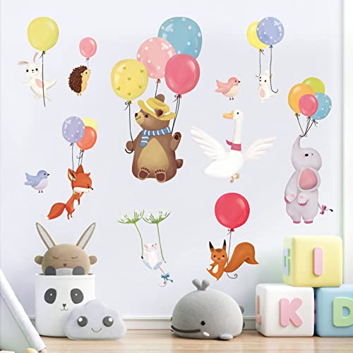 decalmile Wandtattoo Tiere mit Luftballons Wandaufkleber Hase Fuchs Bär Wandsticker Babyzimmer Kinderzimmer Schlafzimmer Wanddeko