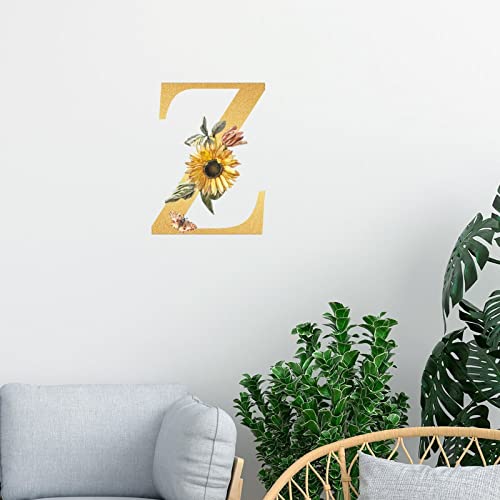 Lmmixee Gelbe Buchstaben, Sonnenblumen, Monogramm, Vinyl-Wandaufkleber mit Initialbuchstabe Z, abziehen und aufkleben, Wandtattoo, Wandaufkleber für Mutter, Brautjungfer, Brautparty, 91,4 cm
