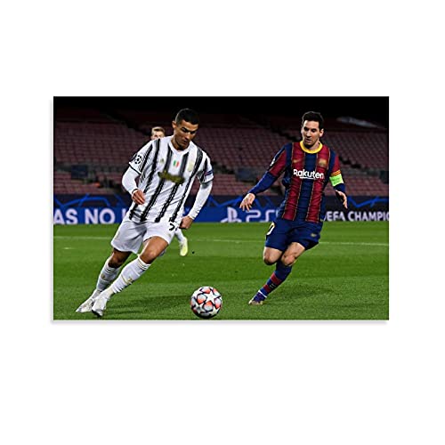 KKMM Fußball-Star-Poster, Motiv: Messi Ronaldo, Kunstdruck auf Leinwand, modernes Design, 40 x 60 cm