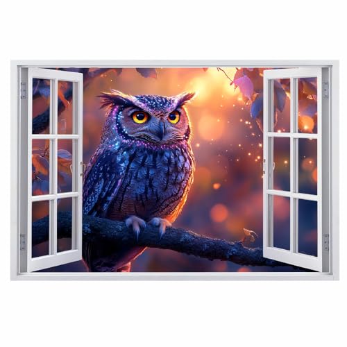 3D Wandtattoo Durchbruch Wanddeko Eule Wanddurchbruch sticker Wandbild Wandsticker Vogelwald Wohnzimmer Wanddeko Wandaufkleber für Kinderzimmer Junge Mädchen Teenager Zimmer