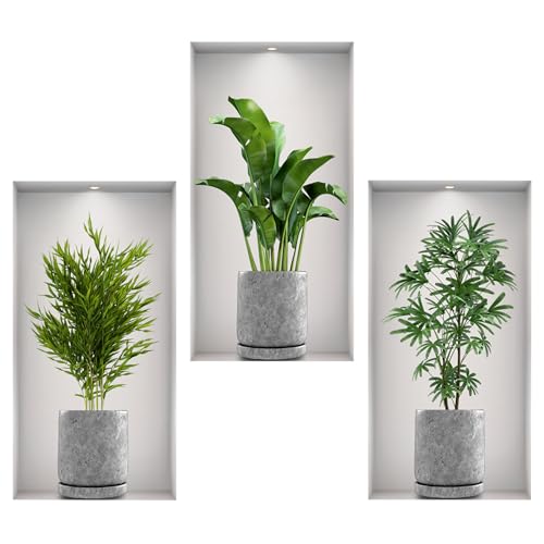 WUISOLQP Wandtattoo Pflanzen 3D Grüne Pflanze Wandsticker Topfpflanze Wandaufkleber Pflanze Blumen Wandbilder Bonsai Vase Selbstklebend Wall Sticker für Küche Schlafzimmer Wohnzimmer Büro Wanddeko
