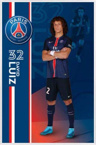 1art1 Fußball Poster Plakat | Bild und Kunststoff-Rahmen - Paris Saint-Germain, PSG, David Luiz (91 x 61cm)
