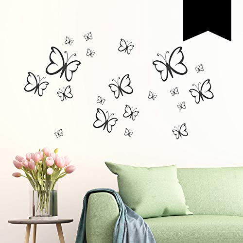 WANDKINGS Wandtattoo Schmetterlinge im Set, 20 Stück Größe SMALL in schwarz - erhältlich in 33 Farben