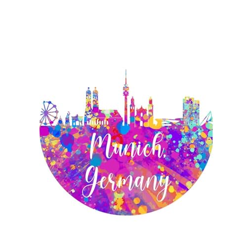 Wandtattoo, Motiv: Deutschland, München, Regenbogen-Skyline, Aquarell, Kunst, Stadtbild, Abziehen und Aufkleben, Vinyl-Wandaufkleber für Kinderzimmer, Küche, Wanddekoration