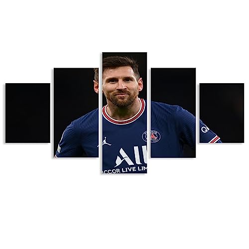 AScdap Messi 5 Teilig Leinwandbilder Bild Auf Leinwand Wandbild Kunstdruck Wanddeko Wand Wohnzimmer Wanddekoration Deko Sport Fußball Design Wand Bild