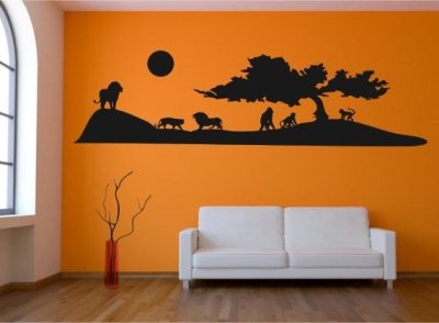 Wandtattoo Wandaufkleber Afrika Steppe Löwen und Affen Farbwahl Motiv #07 - Größe: 120x30cm