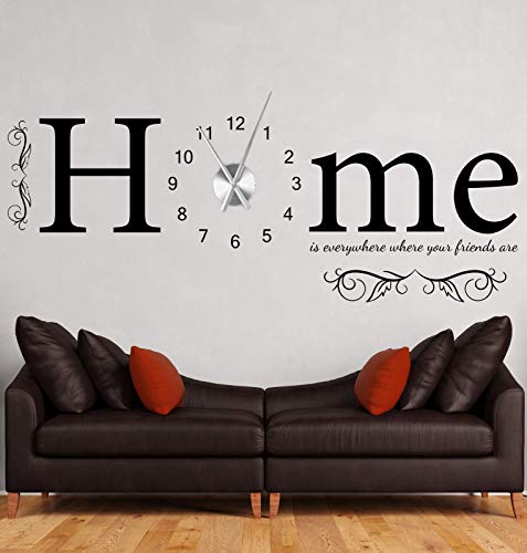tjapalo® a257 XL Wanduhr Wandtattoo Wohnzimmer Uhr Home is Wandaufkleber Zuhause ist Wandtattoo Uhr mit Uhrwerk, Farbe: Weiß, Größe: B160xH58cm