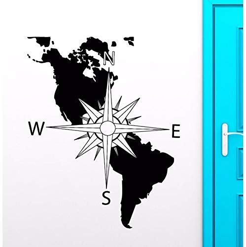 42x53cm Kompass Vinyl Wandtattoo Amerika Kontinent Karte Wandkunst Wandbild Navigation Kompass Wandaufkleber Home Decoration Wand