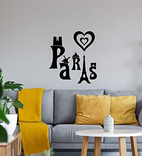 KAIYUANS Wandtattoo, Vinyl, entfernbar,  I Love Paris , für Wohnzimmer, Schlafzimmer, Kinderzimmer, Büro, Club, 45 x 55 cm, Schwarz, kann auch ein inspirierender Wandaufkleber für Wohnzimmer sein.