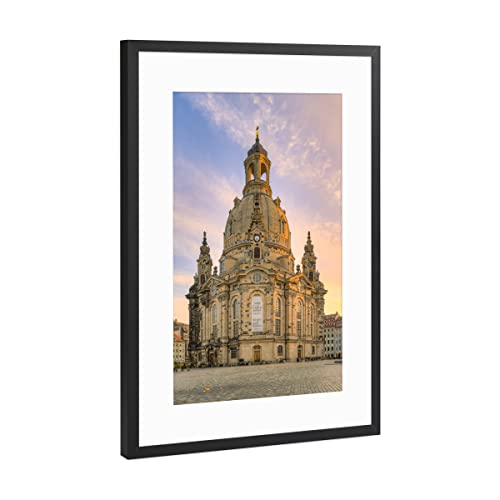 artboxONE Poster mit Rahmen Schwarz (Metallic) 30x20 cm Frauenkirche in Dresden von Michael Valjak - gerahmtes Poster