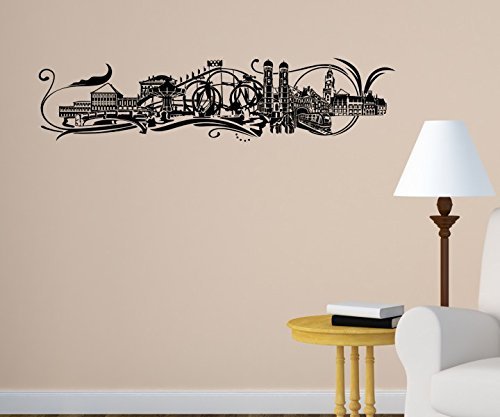 Wandtattoo München Retro Stadt Skyline Wand Sticker Aufkleber Wandbild 1M636_4, Farbe:Braun glanz;Länge des Motives:100cm