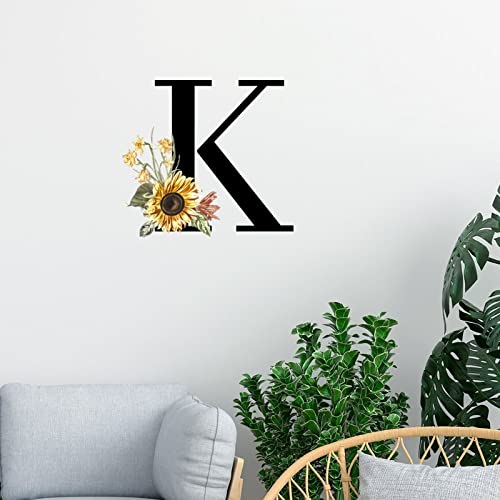 Lmmixee Wandtattoo, Motiv: Buchstabe Sonnenblumen, Monogramm, Vinyl, Buchstabe K, zum Abziehen und Aufkleben, Wandtattoo, für Mutter, Brautjungfer, Brautparty, 91,4 cm