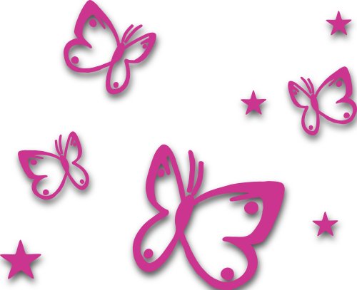 MIXED SET 4 Pinke Schmetterlinge und 4 Sterne selbstklebende Autoaufkleber Butterfly Sticker Outdoor, Wandtattoo, Wandbild & Fensterbild, Türaufkleber Kinderzimmer