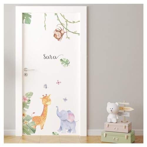 Little Deco Türaufkleber Safari Tiere mit Namen Wandsticker Baby Kinderzimmer Wandtattoo selbstklebend Türsticker Wanddeko DL878-1