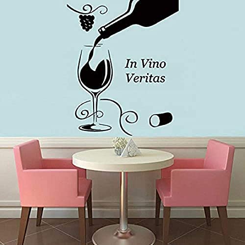 Wandaufkleber – Vinyl-Wandtattoo, 44 ​​x 52 cm, Weinglasflasche, berühmtes Zitat, Blumenranke, wasserdicht