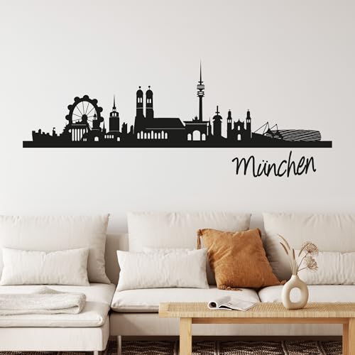 GRAZDesign Wandtattoo Skyline München Wohnzimmer Büro Wandaufkleber - 79x30cm / 090 silbergrau