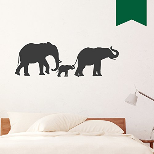 WANDKINGS Wandtattoo Elefantenfamilie mit 3 Elefanten 50 x 16 cm dunkelgrün - erhältlich in 33 Farben