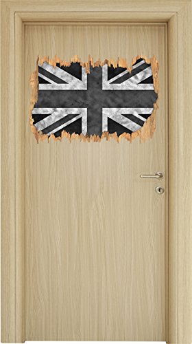 Stil.Zeit Monocrome, Great Britain Flag, Großbritannien Flagge Holzdurchbruch im 3D-Look, Wand- oder Türaufkleber Format: 62x42cm, Wandsticker, Wandtattoo, Wanddekoration