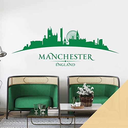 Manchester England City Skyline – Kathedral, Rad, Beetham Tower – Schlafzimmer Wohnzimmer Wandtattoo [Creme]