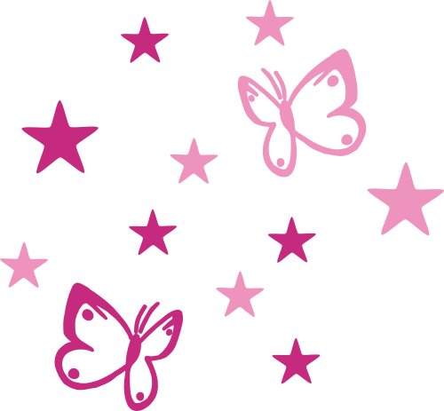 AnoLetterFoil B4S rosa pink Selbstklebende Deko Elemente - Schmetterlinge und Sterne - Aufkleber für Aussen- und Innenbereich, Türaufkleber, Autoaufkleber, Beschriftung, Namen, Kindernamen, Kinderzimmer, Sticker auch als Wandtattoo, Fensteraufkleber un