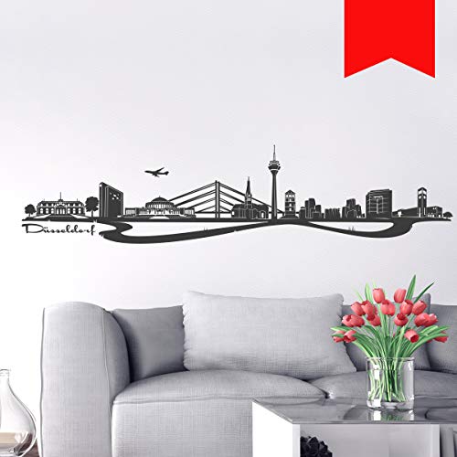 WANDKINGS Wandtattoo Skyline Düsseldorf (mit Sehenswürdigkeiten und Wahrzeichen der Stadt) 130 x 30 cm hellrot - erhältlich in 33 Farben