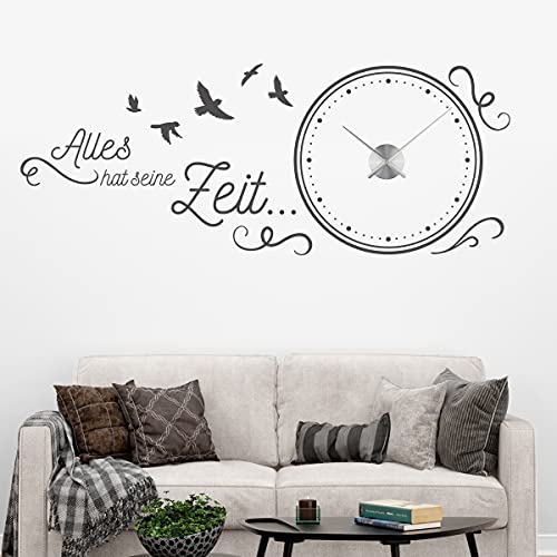 tjapalo® vr20 XL Wanduhr Küche Uhr mit Uhrwerk Wandtattoo Alles hat seine Zeit wandtattoo Wohnzimmer spruch zitate, Farbe: Silber, Größe: B150xH58cm