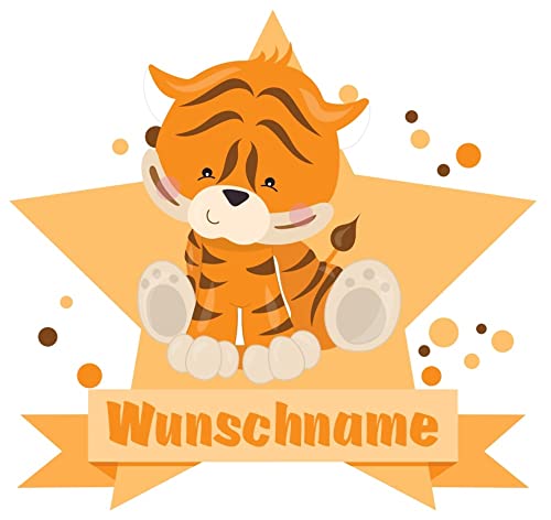 Samunshi® Tiger Wandtattoo Türschild mit Name personalisierbar Kinderzimmer Türaufkleber Baby Wandaufkleber in 9 Größen (25x22cm Mehrfarbig)