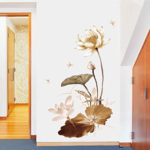 COVPAW® Wandtattoo Wandaufkleber XXL Lotus Gelb Blumen Wandsticker Wandbild Bilder Wohnzimmer Schlafzimmer Deco