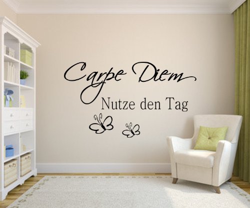 Nr.5**Wandtattoo Carpe Diem Wandtattoo -Nutze den Tag- in 21 Farben wählbar Größe 60cm x 35cm Wohnzimmer Schlafzimmer Wanddekoration Wallart Sticker (bitte senden Sie uns Ihren Farbwunsch in einer Amazon Nachricht unmittelbar nach dem Kauf)