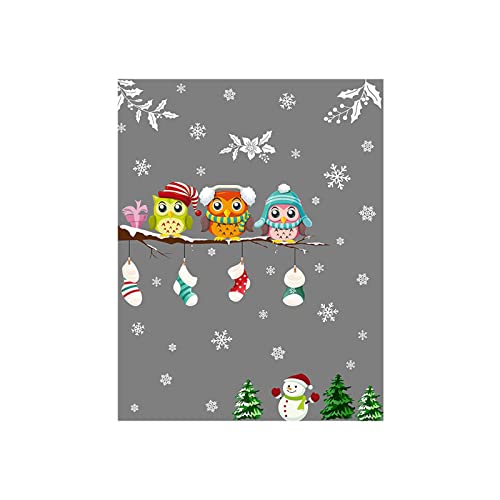 Wandtattoo, Motiv: Frohe Weihnachten, Cartoon-Vögel, Schneeflocke, Weihnachtsbaum, Eule, Stiefel, Muster, entfernbare Tapete (mehrfarbig)