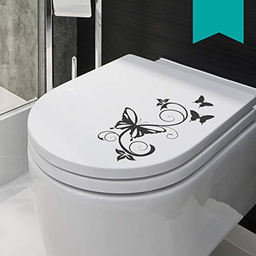 WANDKINGS WC Deckel Schmetterling Ranke Aufkleber 30 x 16 cm türkis - erhältlich in 33 Farben