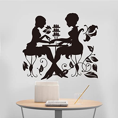 Vinyl-Zitat Wandaufkleber für zwei Mädchen, Nagelkunst, Blumenranke, Wandaufkleber, selbstklebend, 57 x 57 cm, Mode-Poster-Dekoration
