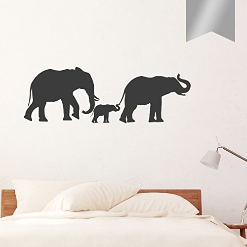 WANDKINGS Wandtattoo Elefantenfamilie mit 3 Elefanten 100 x 32 cm Silber - erhältlich in 33 Farben