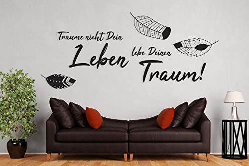 tjapalo® a29 Wohnzimmer wandtattoo träume nicht dein leben sondern lebe deinen traum wandtattoo zitate und sprüche, Farbe: dunkelgrau, Größe: B160xH58cm