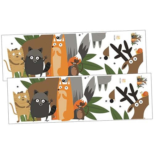 KOMBIUDA 2 Stück Teiliges Wandtattoo Tiermotiv für Kinderzimmer Selbstklebende Wanddeko mit Cartoon Reh Fuchs Tiger für Babyzimmer Wohnräume Spielzimmer