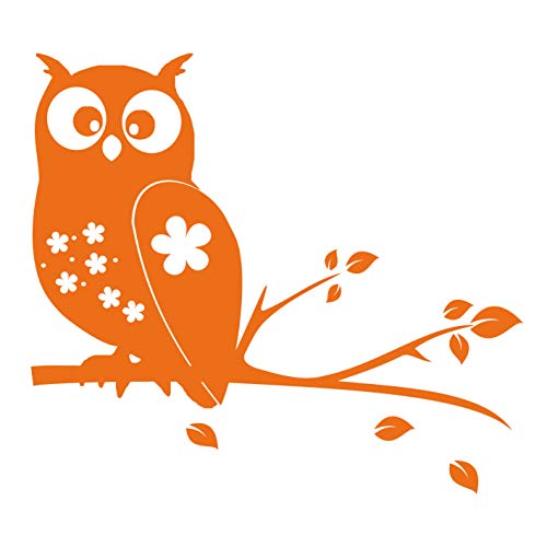 kleb-Drauf® | 1 Eule auf AST | Orange - matt | Wandtattoo Wandaufkleber Wandsticker Aufkleber Sticker | Wohnzimmer Schlafzimmer Kinderzimmer Küche Bad | Deko Wände Glas Fenster Tür Fliese