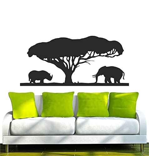 WANDTATTOO/Wandsticker w550 Afrika/Steppe Nashorn mit Löwe 40x18 cm, schwarz