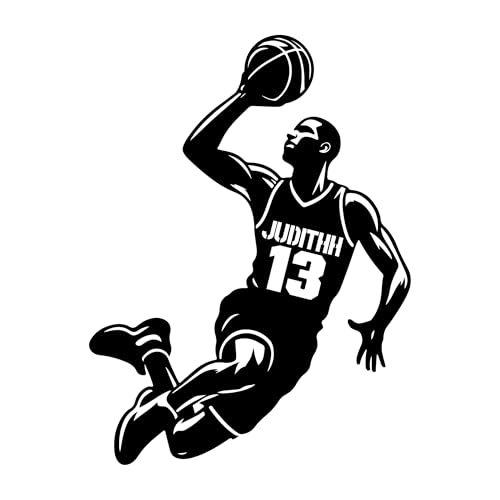Personalisiert Wandtattoo Basketball mit Name und Nummer Wandaufkleber Wandsticker für Kinderzimmer Wohnzimmer Schlafzimmer Wanddeko,Geschenk für Kinder Junge Teenager Männer