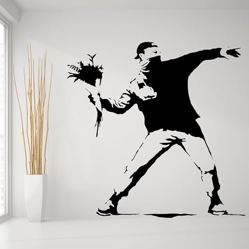 Banksy Blumenwerfer Wandaufkleber – Street Art Graffiti Vinyl Dekor Aufkleber 63 x 63 cm