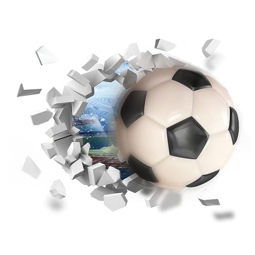WakiHong Wandtattoo Fussball,3D Wandsticker Fussball,Selbstklebende Durchbruch Poster Junge,Wandsticker Fussball Kinderzimmer,für Jugendzimmer Kinderzimmer Teenager Schlafzimmer 60×30 CM
