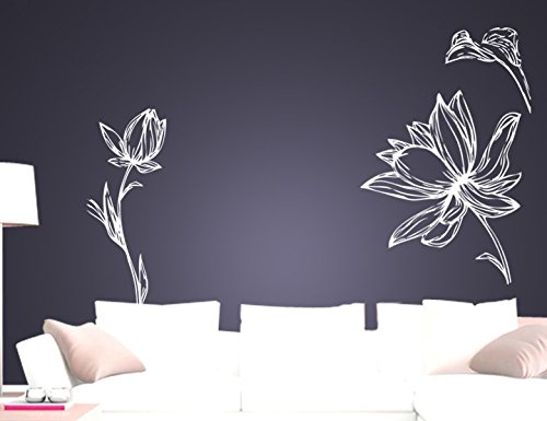 Wandtattoo 2-teilig wandaufkleber Aufkleber Wandsticker wall sticker Wohnzimmer Schlafzimmer Kinderzimmer Ranke Blume Blumen Blumenranke Blumeranke Vine Flower Butterfly Schmetterling floral 30 Farben zur Wahl wpf67(Printed Sticker,ca.20 x 8cm)