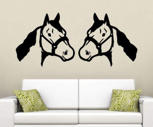 2x Wandtattoo zwei Pferde Pferd Tier Tattoo Sticker Aufkleber Wandtattoo 1B010, Farbe:Dunkelgrau Matt;Breite vom Motiv:40cm